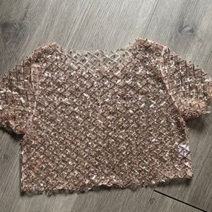 SHEIN Pink Sequin Mesh Blouse
